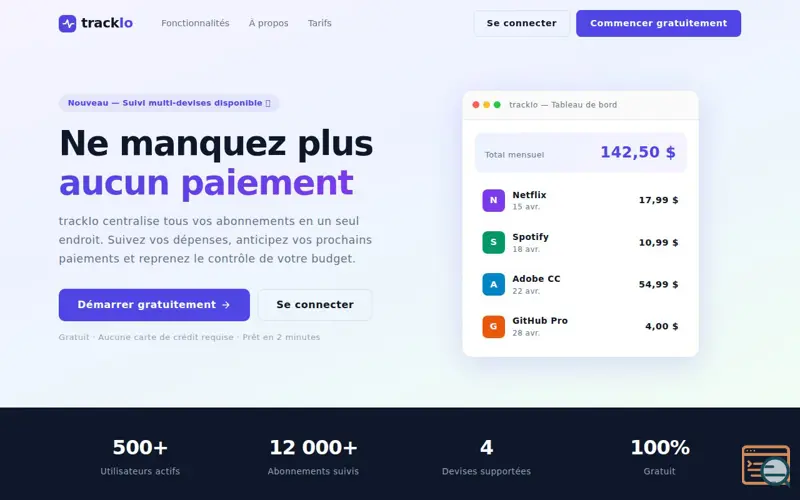 Screenshot of TrackIo