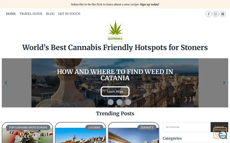 Screenshot of https://budtravels.com