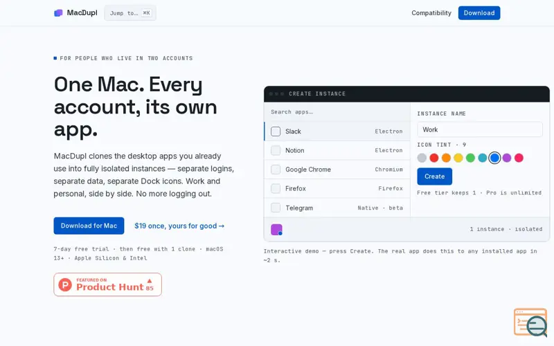Screenshot of MacDupl — Run every account in its own app