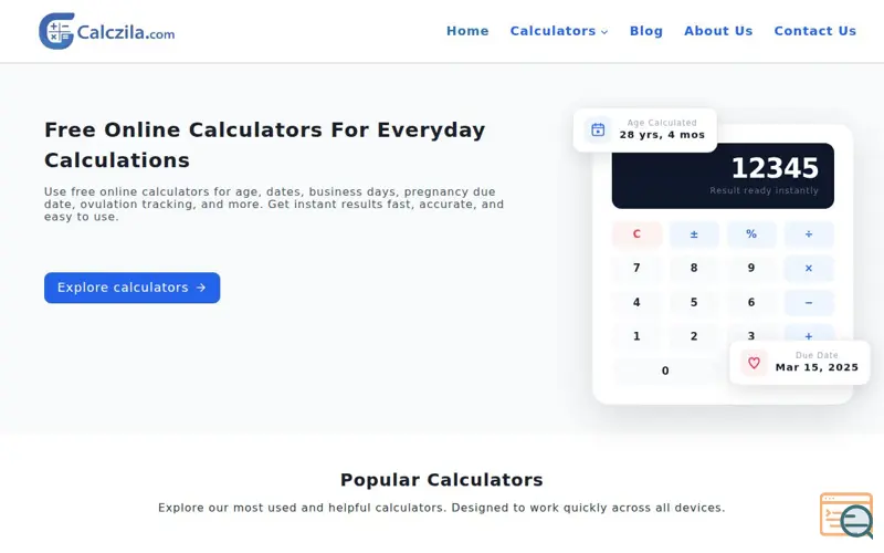 Screenshot of Calczila.com