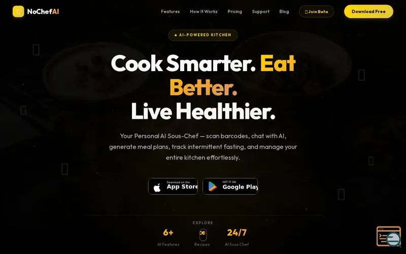 Screenshot of NoChefAI — Cook Smarter. Eat Better. Live Healthier.