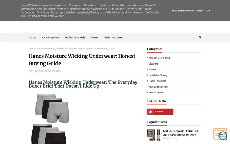 Screenshot of Hanes Moisture-Wicking Briefs