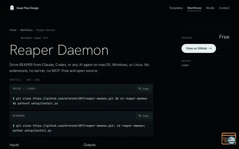 Screenshot of REAPER Daemon 