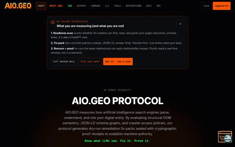 Screenshot of AIO.GEO Protocol