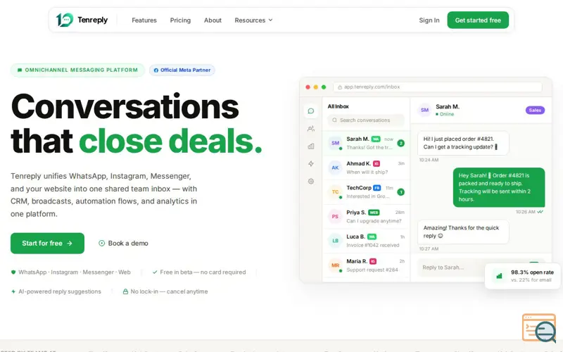 Screenshot of Tenreply