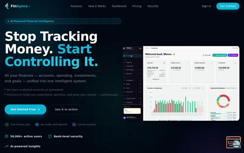 Screenshot of FinSynca AI, a launch using srv-console DNS