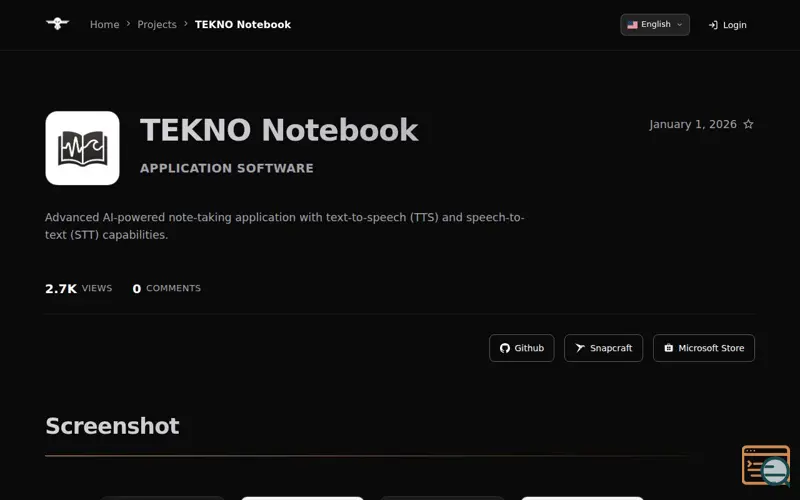 Screenshot of Tekno Notebook, a launch using Snapcraft
