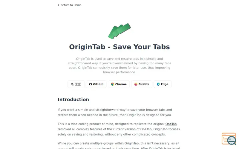 Screenshot of OriginTab - Save Your Tabs