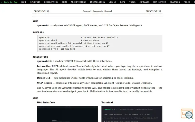Screenshot of openosint(1)