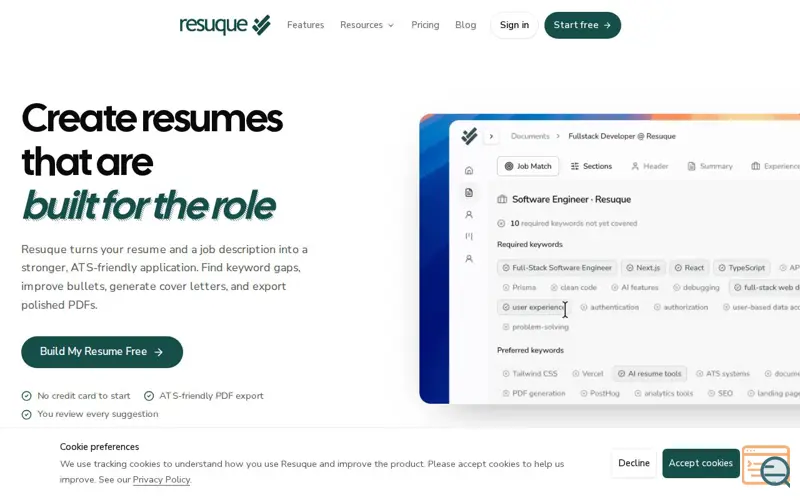 Screenshot of Resuque