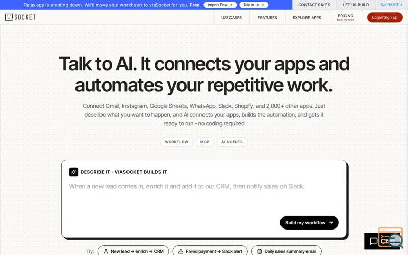 Screenshot of viaSocket, a launch using Cobrowse.io