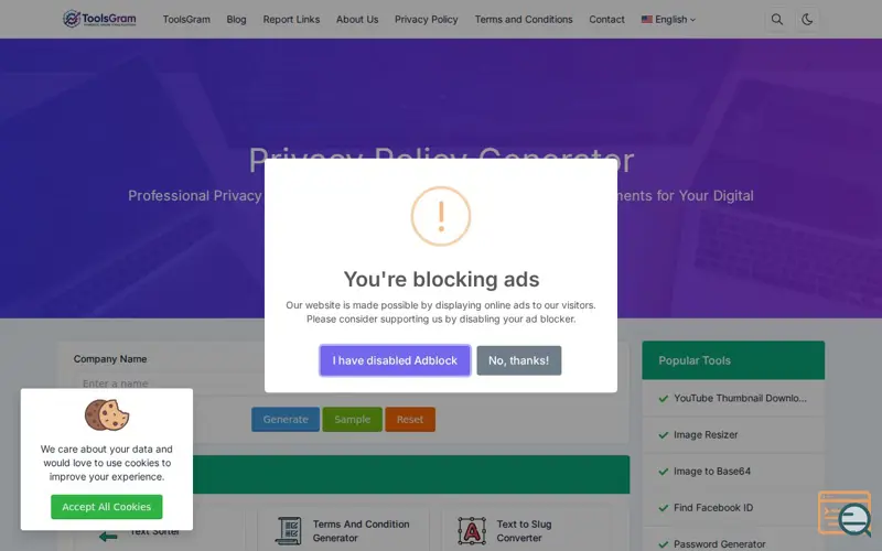 Screenshot of Privacy Policy Generator