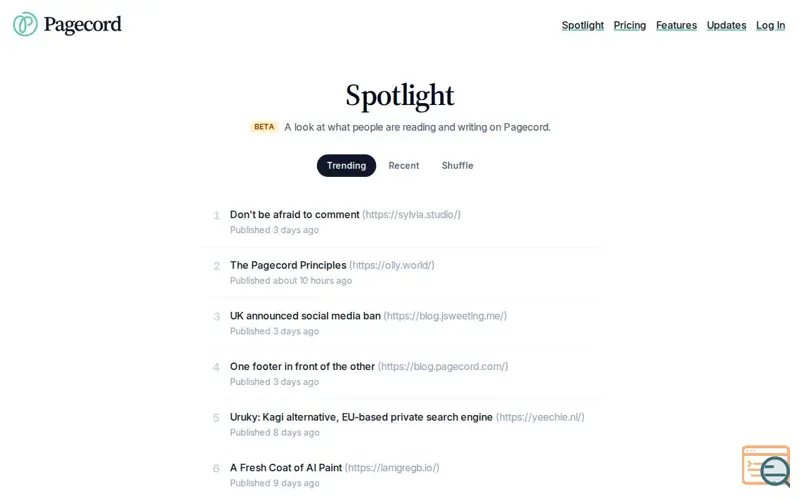 Screenshot of Pagecord Spotlight