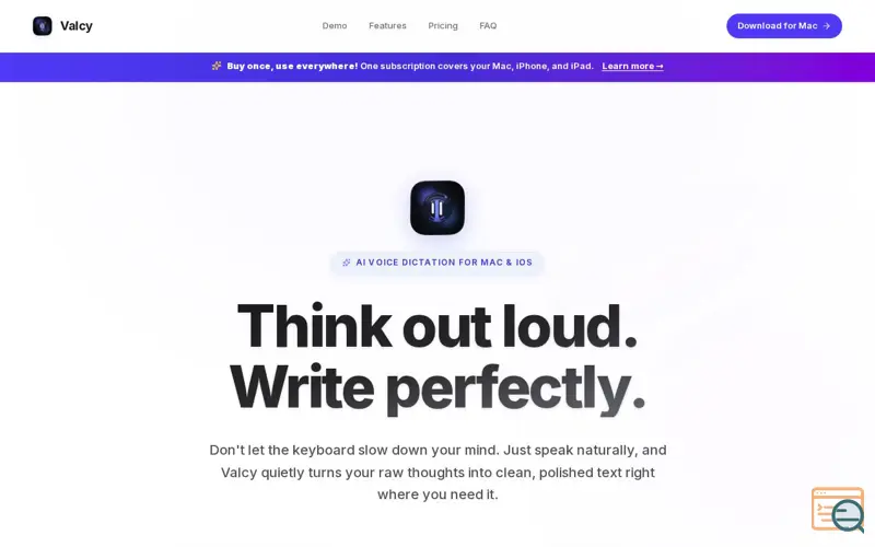 Screenshot of Valcy — AI Voice Dictation for Mac & iOS