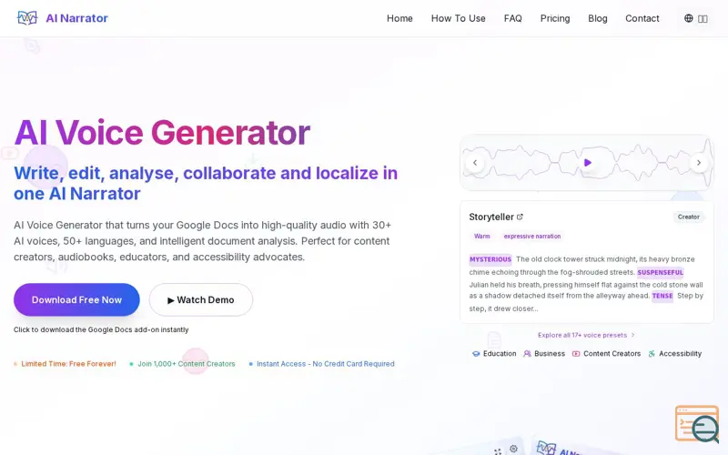 Screenshot of AI Narrator-AI voice generator