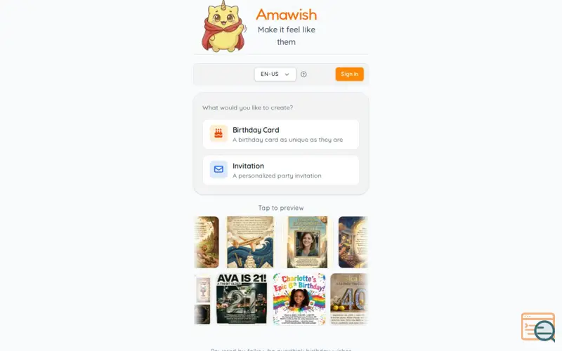 Screenshot of Amawish