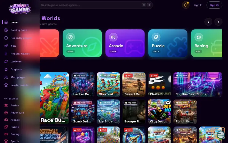 Screenshot of AxoGamers, a launch using Google AMP