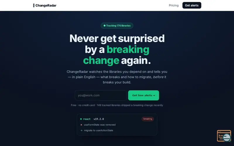 Screenshot of ChangeRadar