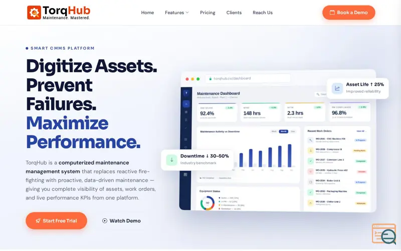 Screenshot of TorqHub - Smart CMMS Software, a launch using JivoSite