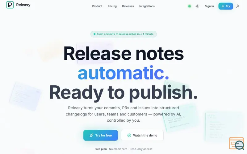 Screenshot of Releasy, a launch using Swetrix
