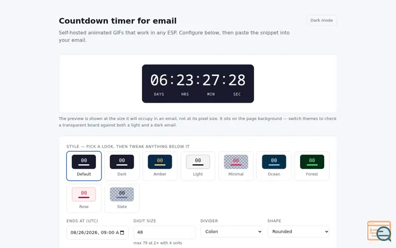 Screenshot of Countdown timer for email