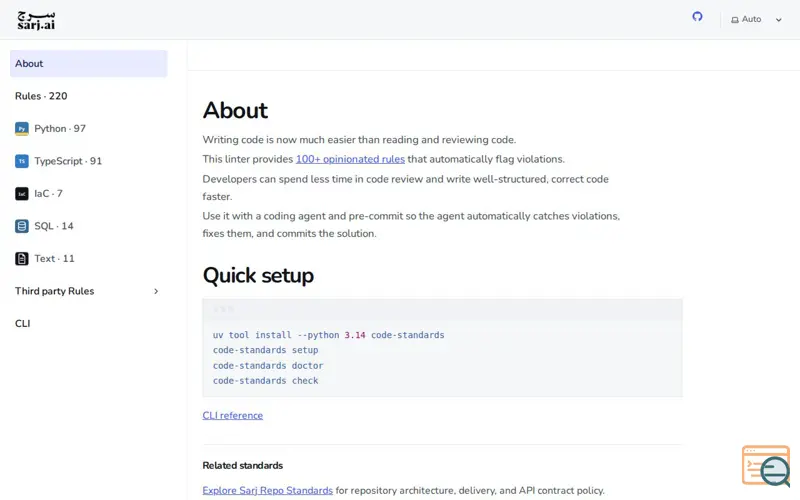 Screenshot of Standards, a launch using Starlight