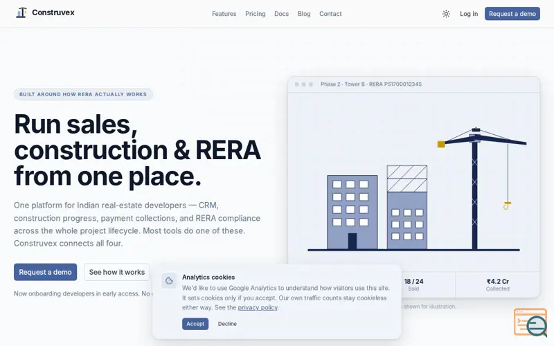 Screenshot of Construvex — Sales, construction & RERA in one place, a launch using SQLite Wasm