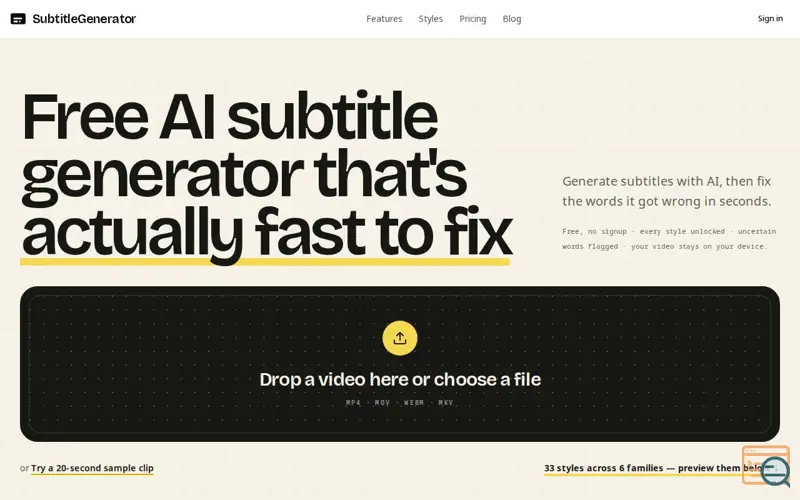 Screenshot of Subtitle Generator — Add Subtitles to Video Free | SubtitleGenerator