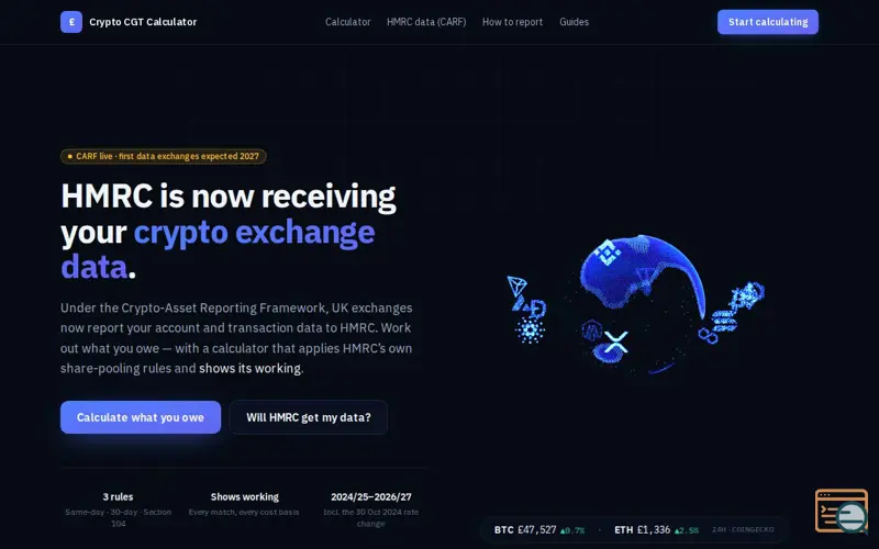 Screenshot of Crypto CGT Calculator
