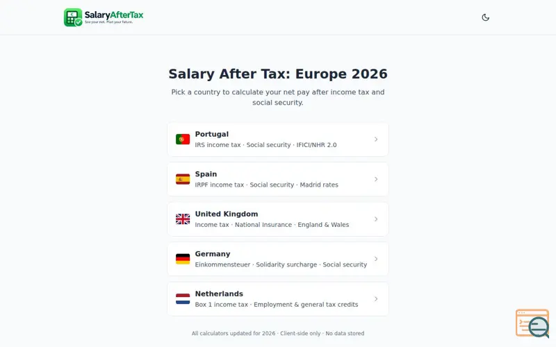 Screenshot of EU Net Salary Calculator
