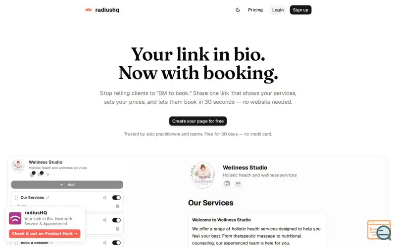 Screenshot of radiusHQ