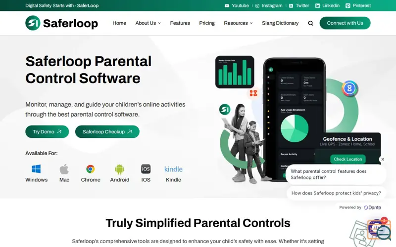 Screenshot of Saferloop Parental Control App 