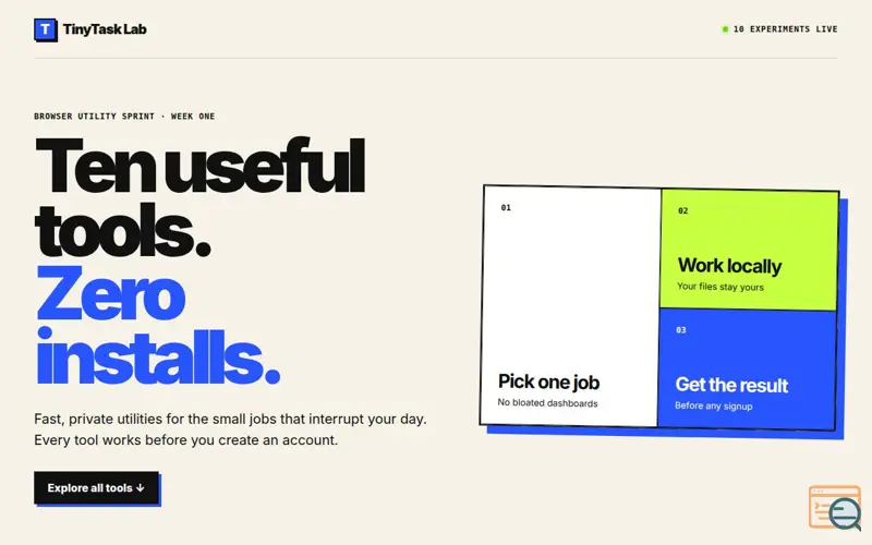 Screenshot of TinyTask Lab — 10 useful browser tools