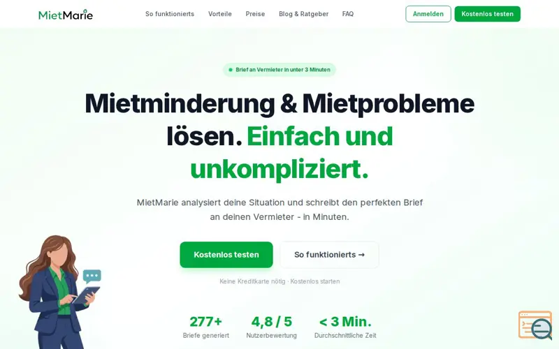 Screenshot of MietMarie, a launch using CCM19
