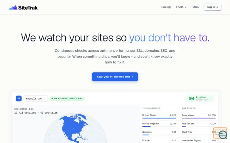 Screenshot of SiteTrak