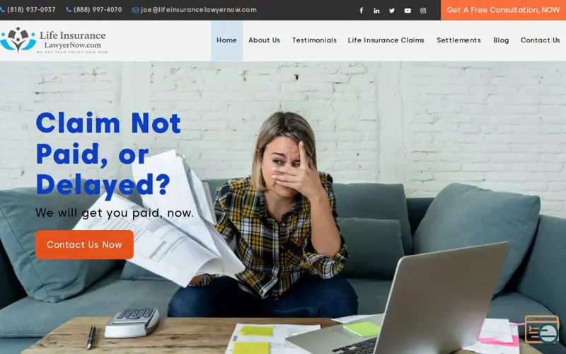 Screenshot of Life Insurance Lawyer Now