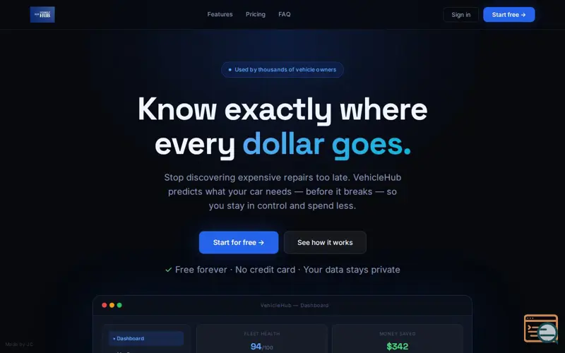 Screenshot of VehicleHub