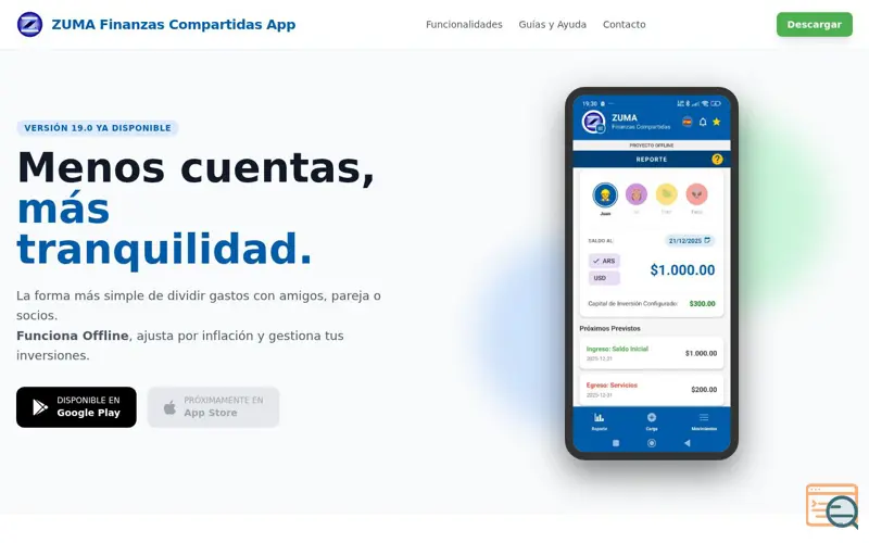 Screenshot of ZUMA Finanzas Compartidas