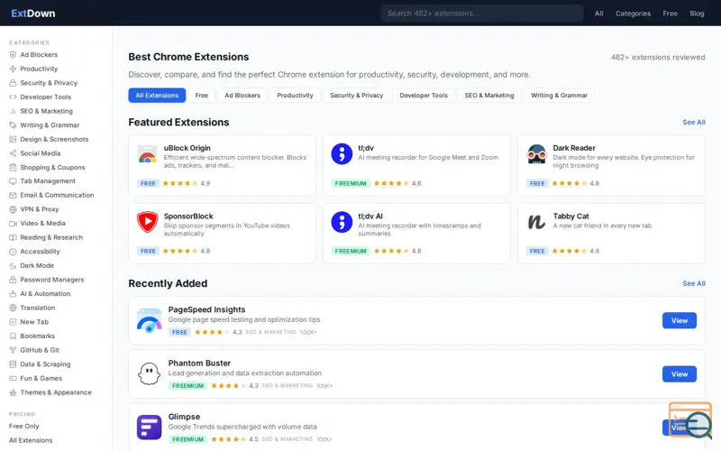 Screenshot of ExtDown