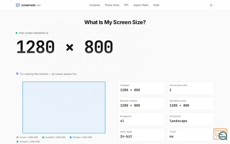 Screenshot of ScreenSize.net