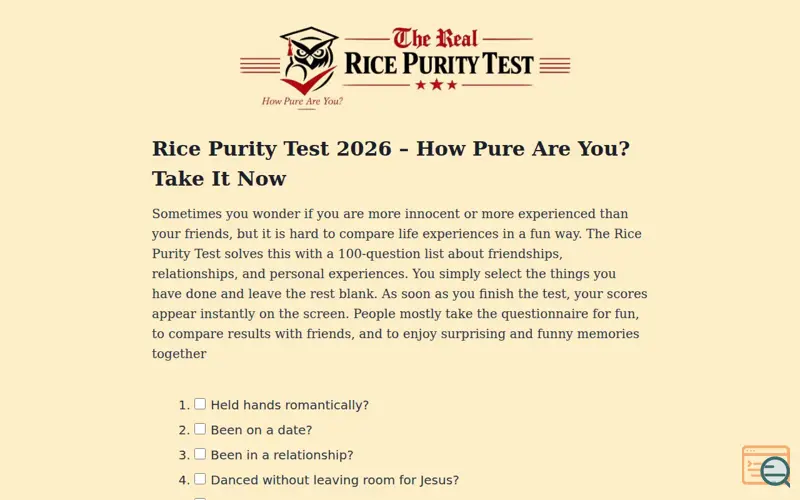 Screenshot of Rice Purity Test