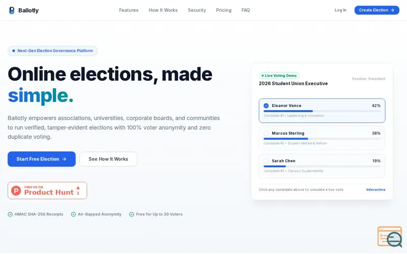 Screenshot of Ballotly — Secure Online Elections Made Simple