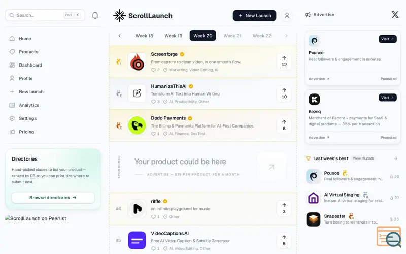 Screenshot of Scroll Launch, a launch using StartupFast