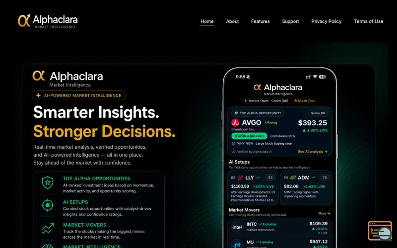 Screenshot of Alphaclara | AI Market Intelligence | Alphaclara