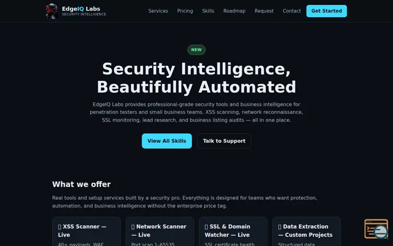 Screenshot of EdgeIQ Labs — Cybersecurity Monitoring 
