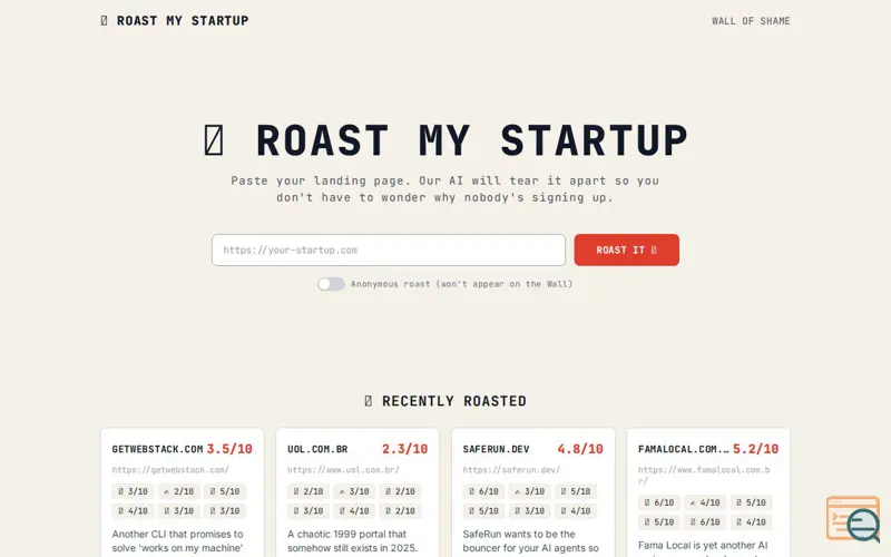 Screenshot of ROAST MY STARTUP