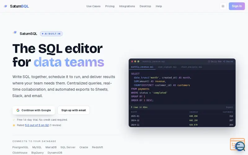 Screenshot of Saturnsql