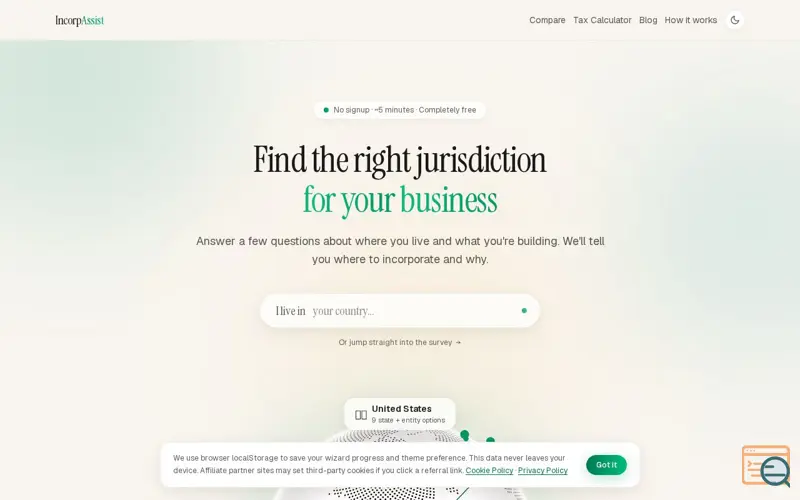 Screenshot of IncorpAssist
