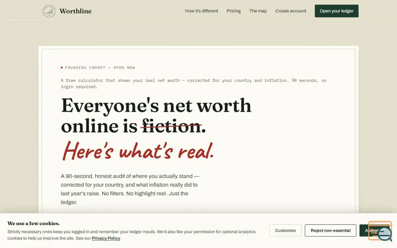 Screenshot of Worthline — Your Real Net Worth, Corrected for Country & Inflation