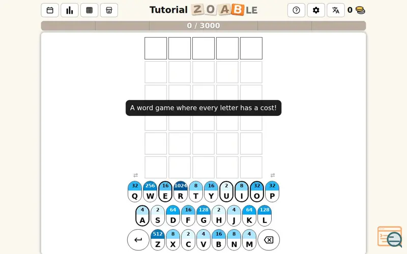 Screenshot of Zoable game. Solve it cheaply